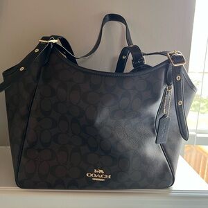 Coach Dark Brown & black signature print Shoulder Bag. NWOT